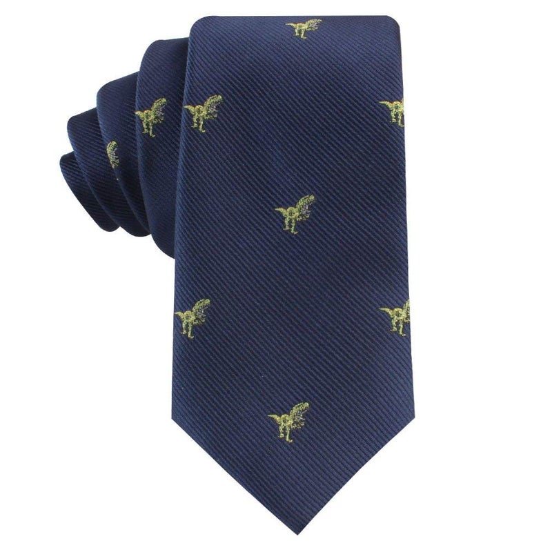 AUSCUFFLINKS Dinosaur Ties | Woven Trex Neckties | Tyrannosaurus Rex | Work Ties for Him | Birthday Gift for Guys (Green T-Rex) - Image 1